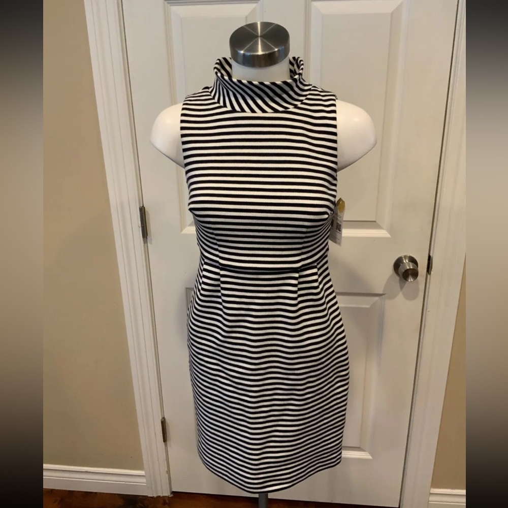Boden 2p navy and white striped pencil dress
